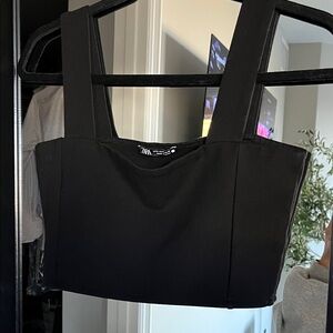 Zara Black Square Neck Crop Top – Thick Straps